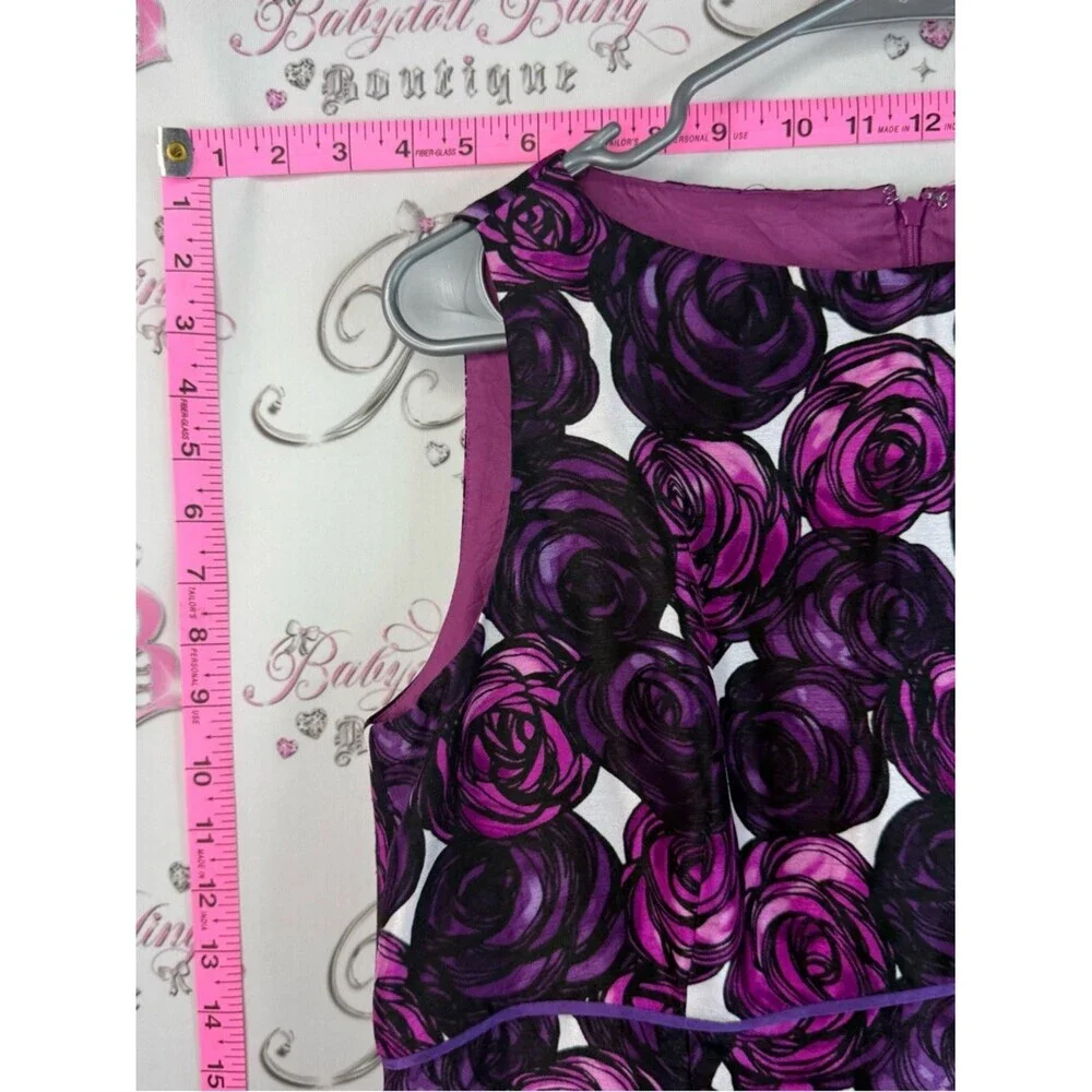 Tahari Dress 100% silk roses flowers floral Purple & Black Floral Midi Dress - Picture 7 of 14